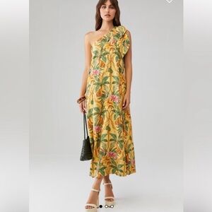 Floral One-Shoulder Yellow Dress